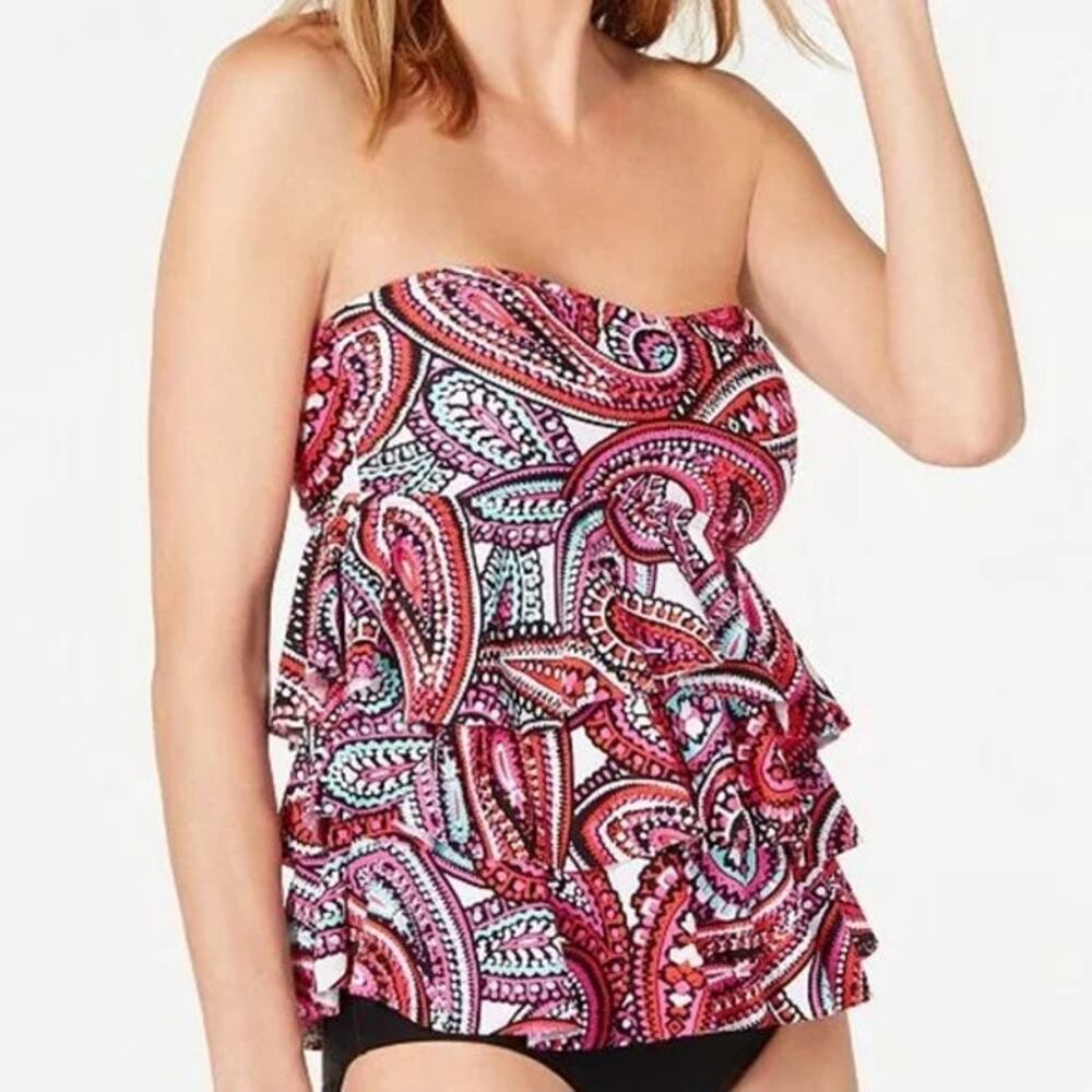 Island Escape NWT Prado Beach Tiered Bandini Swim Top Paisley Pink Size 8